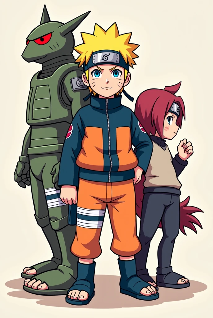 CREATE A LOGO THAT HAS YOSHI, KIRBIN AND NARUTO. THE COMPANY IS CALLED MECHA MOCHA