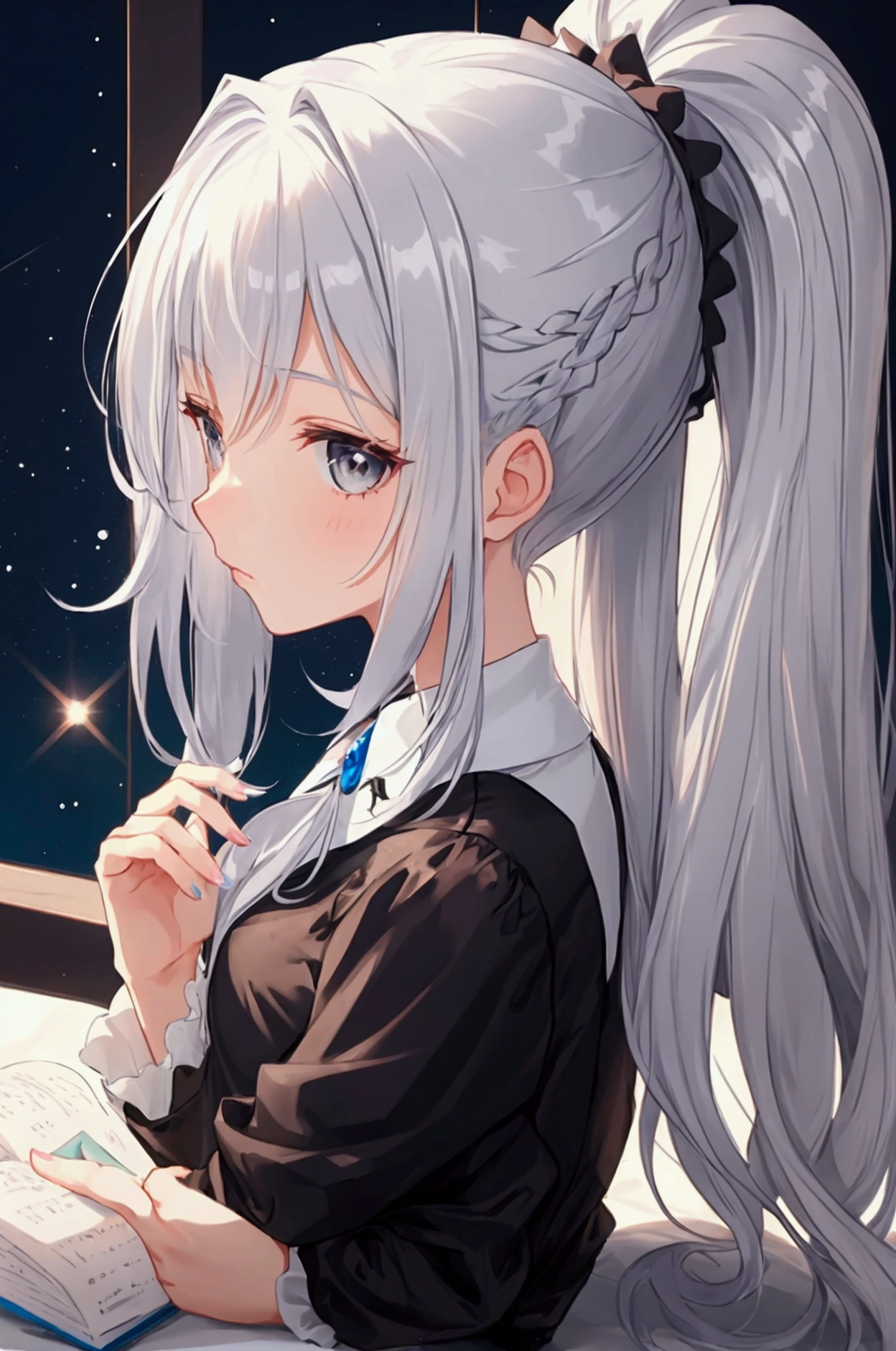 girl Silver Hair Side Tail