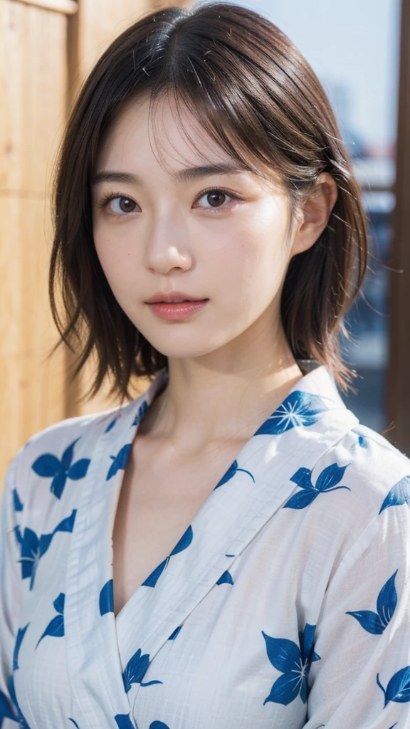 Model actress、One Woman、cool、Japanese and half European、Close-up of face、30 generation beauty、Realistic Skin、yukata