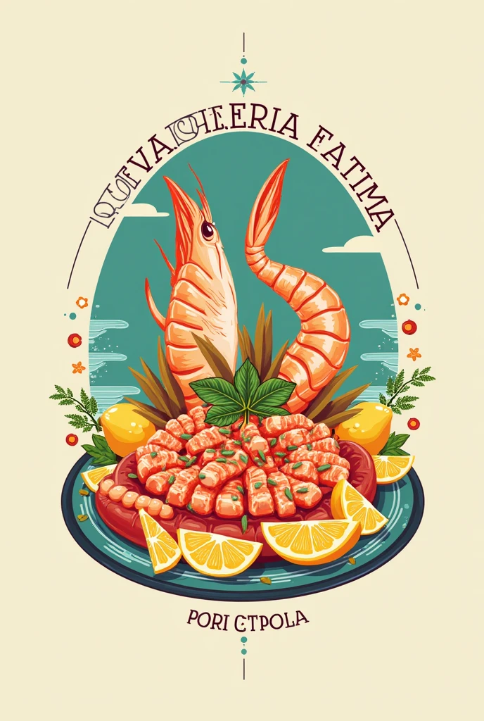 Logo of a cevicheria and seafood restaurant called cevicheria fatima "that it is colorful and attractive
