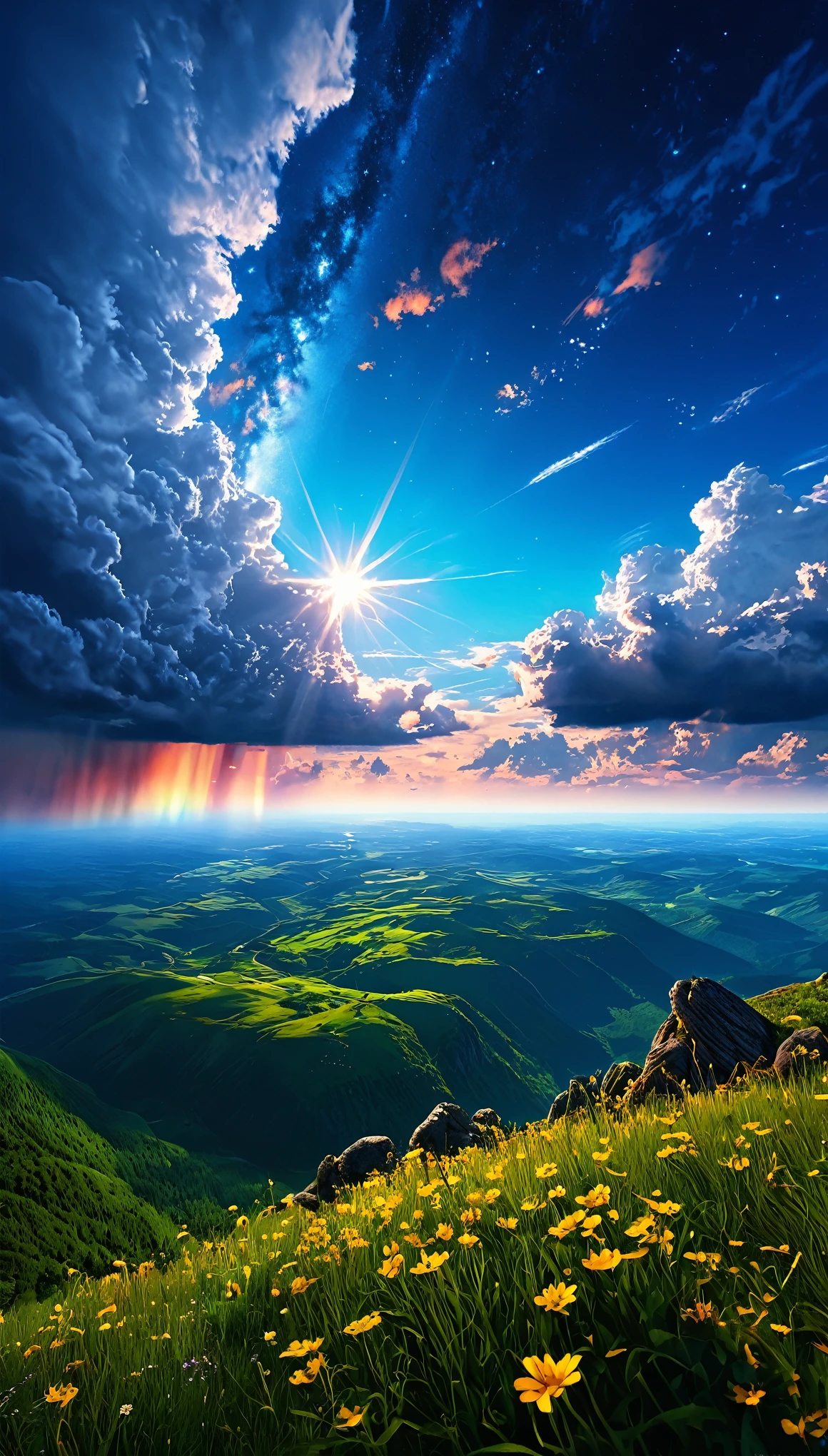 summer sky,photorealistic,highly realistic,extreme details,breathtakingly realistic,high contrast realism,high saturation realism,vibrant colors,dramatic lighting,captivating landscape,compelling storytelling,atmospheric scene,mesmerizing visuals,intricate details,strong emotions,celestial beauty,dreamlike world 32K UHD