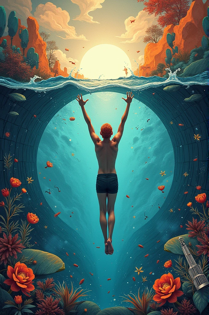 Create a notebook cover that has a swimming combination, music and science
