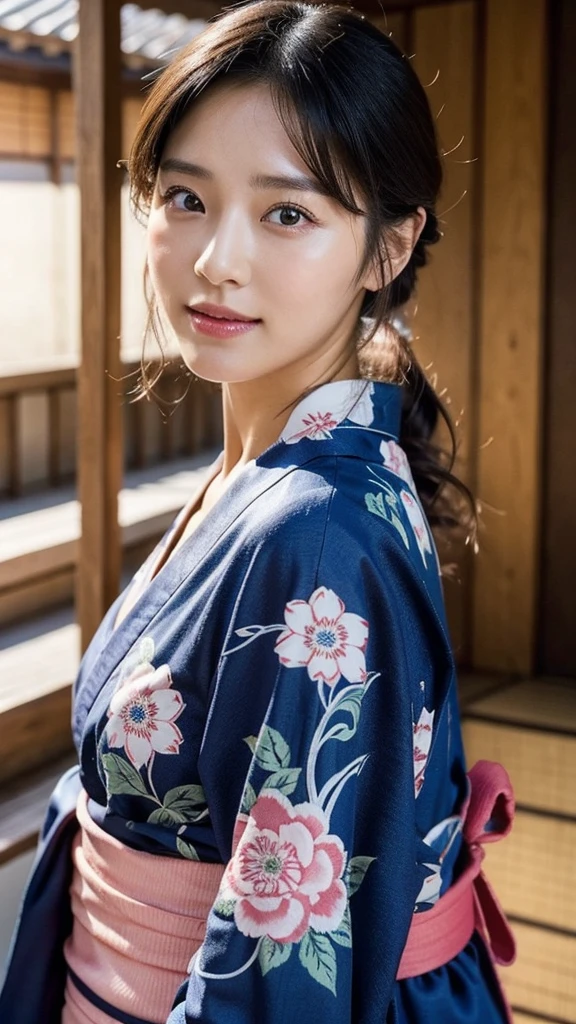 Model actress、One Woman、cool、Japanese and half European、Close-up of face、30 generation beauty、Realistic Skin、yukata