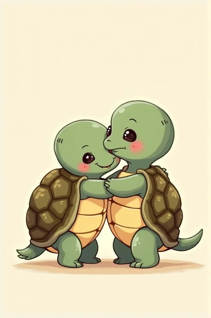 Cartoon of 2 female turtles hugging each other