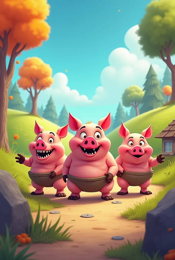 The 3 little pigs in the version where the pigs are bad and naughty cartoon