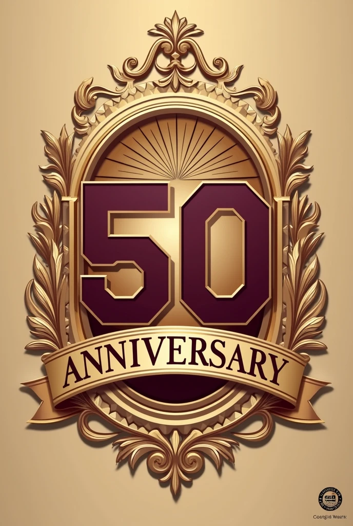 50th anniversary logo with gold color, wine and white wine from the Vicente Guerrero school