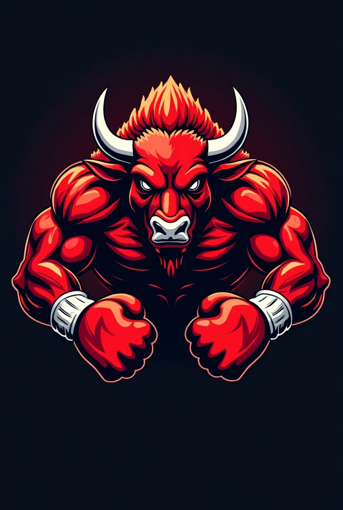 Boxing logo with a red Buffalo, muscled man with boxing gloves. And you call around