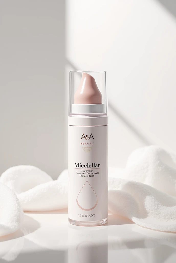 create an image of a micellar mousse that has a brush on the end with the name A&A beauty