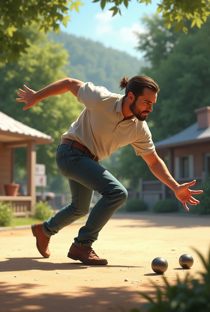 Petanque player throwing 