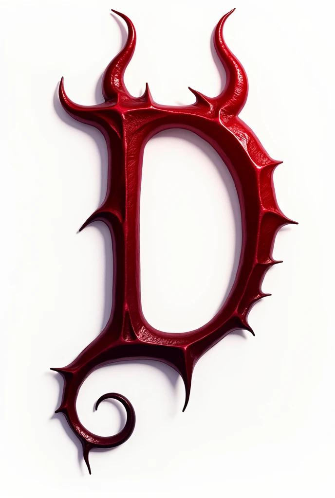 a sexual striking red letter D with succubus horns and a tail, creating an impression of sexuality and power. White background. High-resolution.