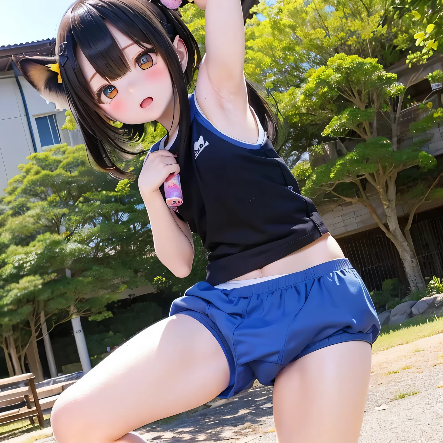 Shiba Inu girl rural scenery、Playing in gym clothes　(((Bloomers)))