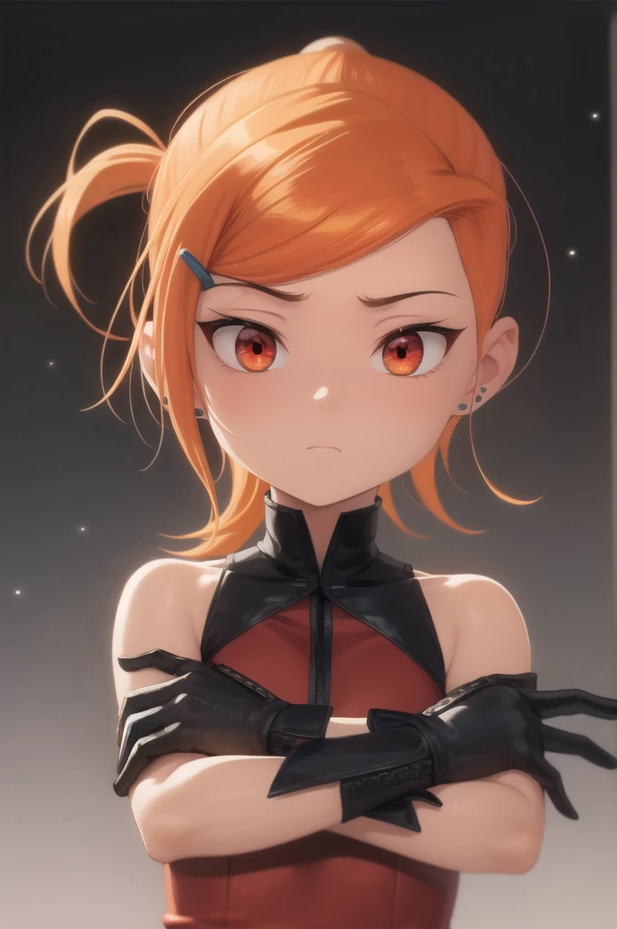 Open your mouth wide,Sticking out tongue,sadistic,Orange Hair Woman,Short Bob,Provocative,Provocative look,Looking down on,Orange leather underwear,Orange belt collar,Highest quality,Anime Style,