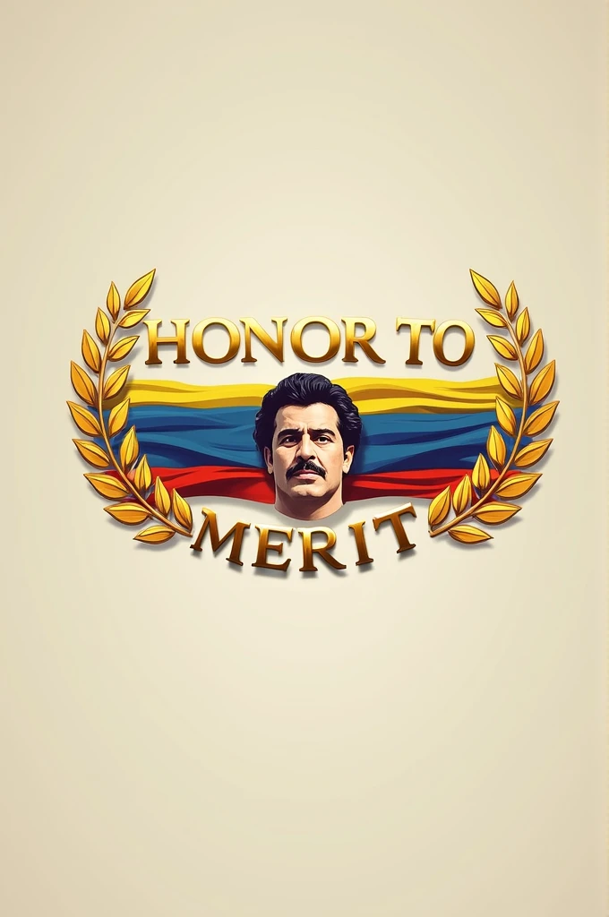 I want you to make me a decoration in the form of a horizontal bar that says "Honor to Merit" surrounded by golden laurels, and at the beginning of the bar there is the face of young Hugo Chavez. Above the rainbow bar it should say "Political Link Los Salias"