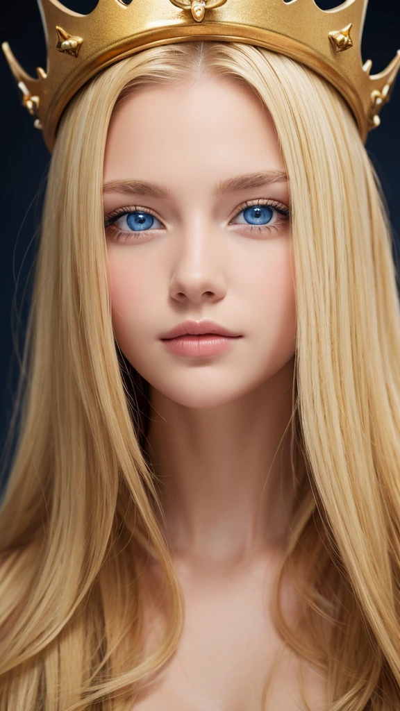 blonde, Golden Eyes, Crown, sight, blue eyes, 