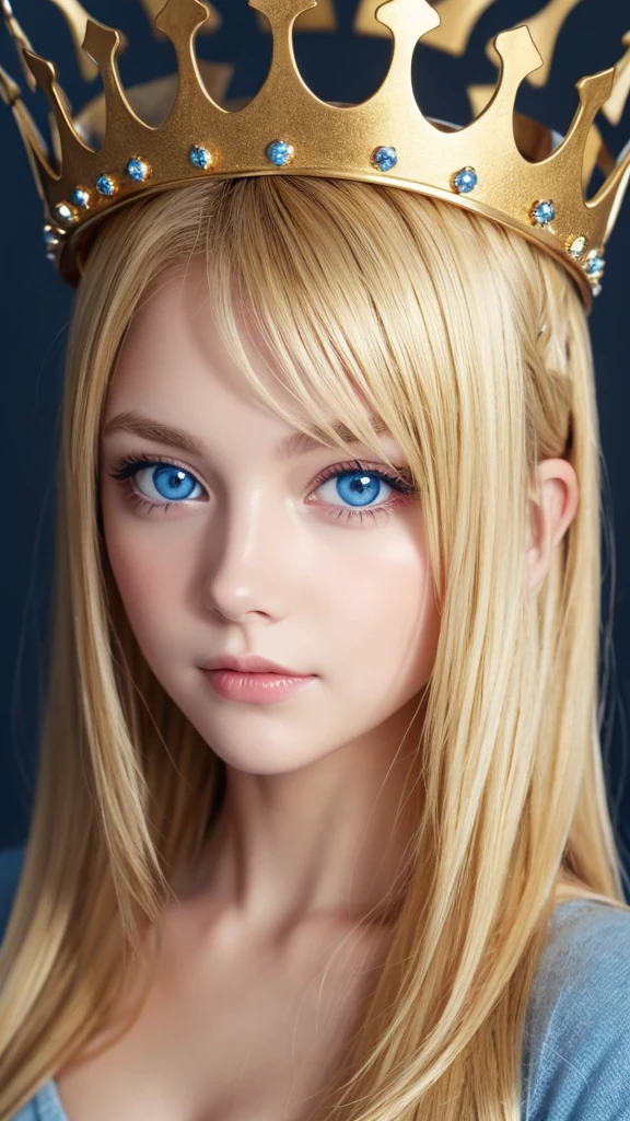 blonde, Golden Eyes, Crown, sight, blue eyes,