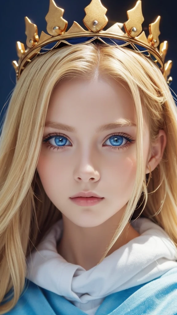 blonde, Golden Eyes, Crown, sight, blue eyes, 