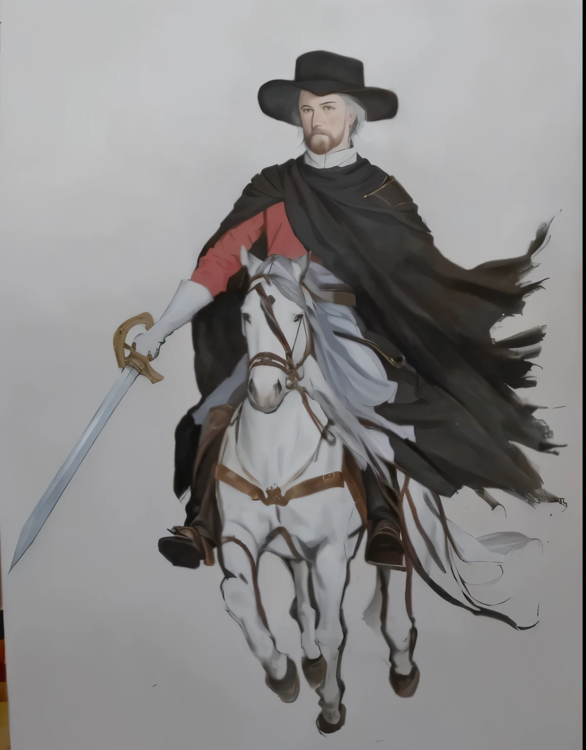 painting of a man with a sword and a red shirt, Riding on a white horse, as a medieval fantasy character, inspirado em Robert Walker Macbeth, inspired by Clovis Trouille, painting of a knight, inspired by Ambrosius Holbein, inspirado em Eleanor Fortescue-Brickdale, boromir in an 80\animes world, inspired by Edmund Greacen