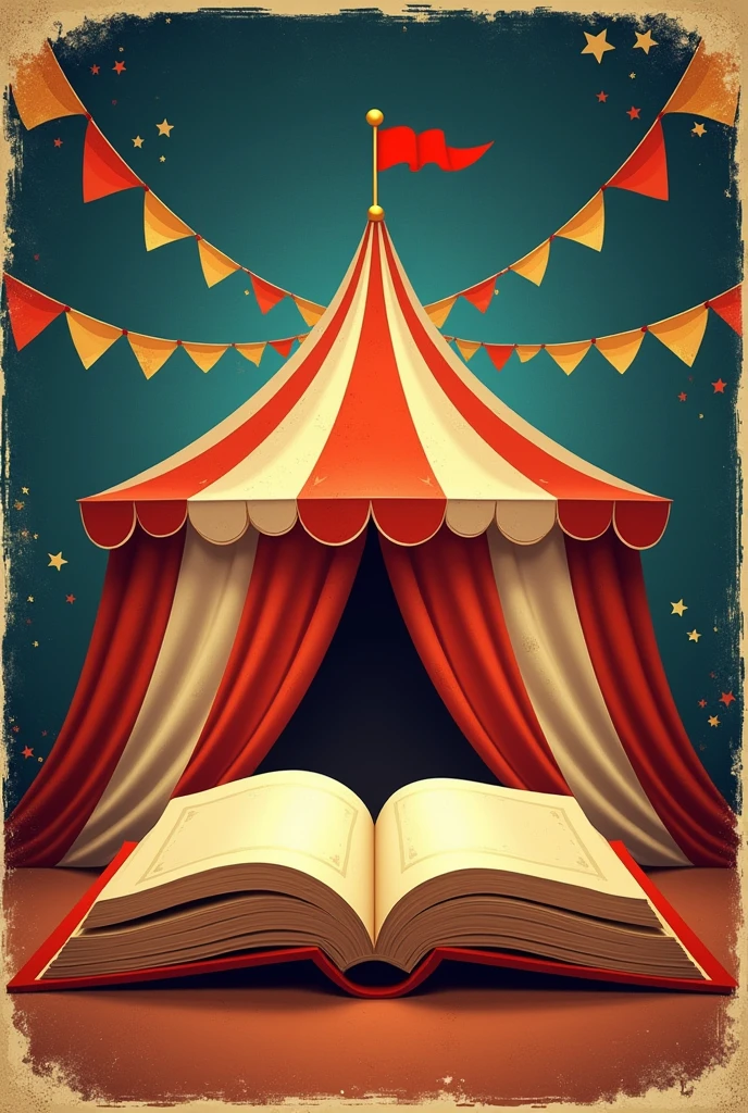 Vintage poster with a circus tent and an open book