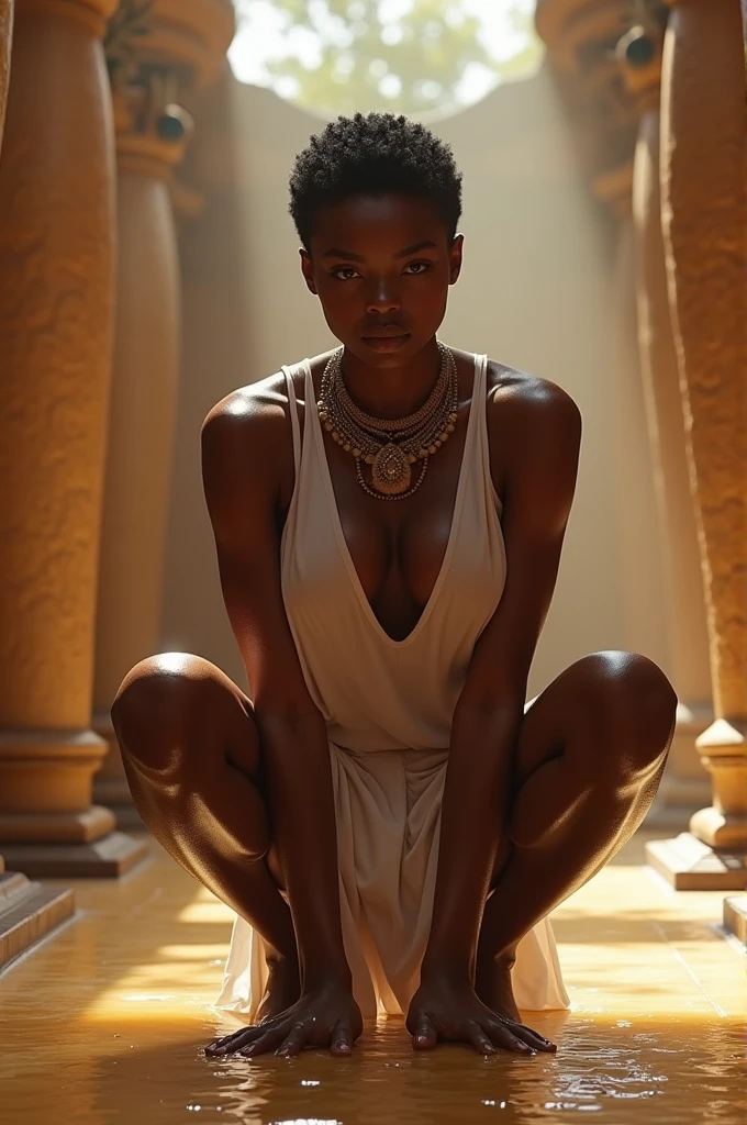 20yo,Portrait of a amazing Stunningly beautiful black woman with large breasts and clammy skin, short hair, corps entier, jupe moulante blanche, chemise rose, high resolucion,、(squatting,open_legs),in The public bathhouse、(masterpiece, best quality, highres, UHD, perfect pixel, depth of field, 4k, RTX, HDR),(spread legs and show pussy:1.0),(pussy juice overflowing from the pussy:1.2),(powerful and huge giant hairy woman),(Porn actress:1.2),(big breasts:1.3),arafed woman in naked , a portrait inspired by Ryan Barger, tumblr, dada, oily body, bodybuilder supermodel bikini, covered in cum, feminine and muscular, muscular girl, massive muscles, muscular, shredded, muscular ultraviolent woman, powerful and huge, giant stunning goddess shot, huge muscles, very beautiful. big muscles,at ancient egypt