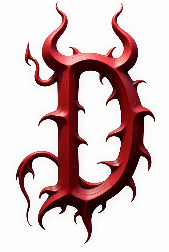 a sexual striking red letter D with succubus horns and a tail, creating an impression of sexuality and power. White background. High-resolution.