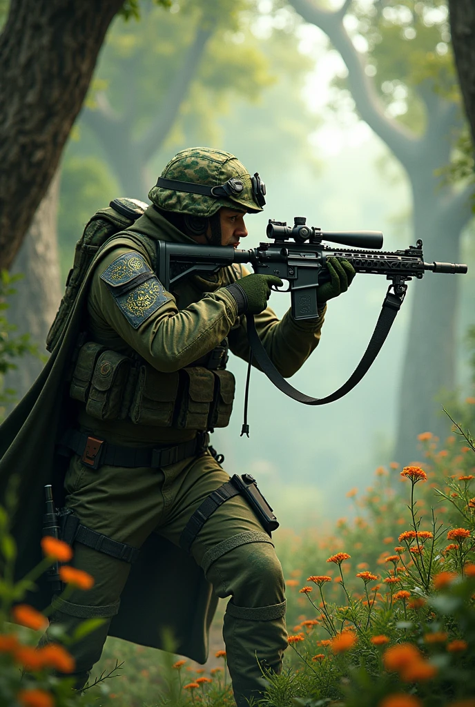 Special forces warrior with a marksman rifle in Elven kingdom