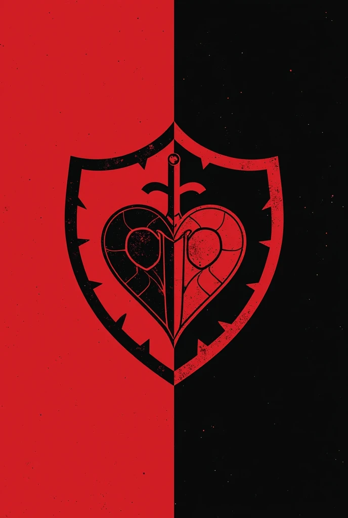 Verrières Football Club logo. Colors: red, black. One half of logo is red, another is black. Possible variants: sword, cross, book, heart.