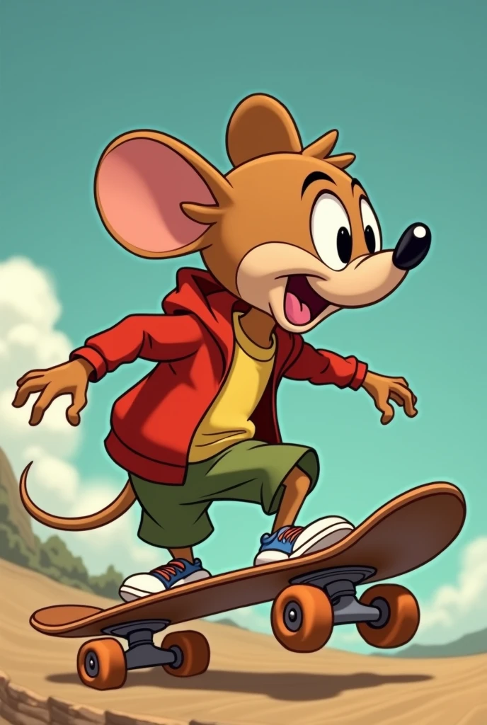 a mouse riding a skateboard, old disney movie style