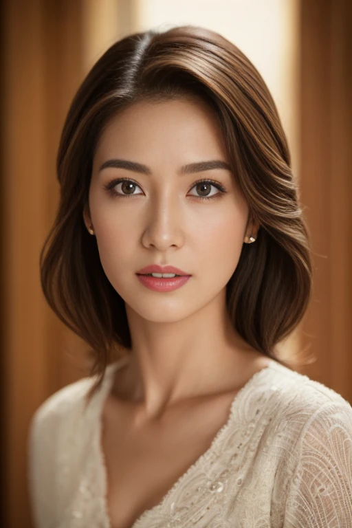 a beautiful woman, beautiful detailed eyes, beautiful detailed lips, extremely detailed eyes and face, long eyelashes, flawless skin, perfect facial features, elegant hairstyle, serene expression, natural lighting, cinematic composition, dramatic lighting, warm color palette, photorealistic, masterpiece, hyper detailed, 8k, photorealistic, (best quality,4k,8k,highres,masterpiece:1.2),ultra-detailed,(realistic,photorealistic,photo-realistic:1.37)