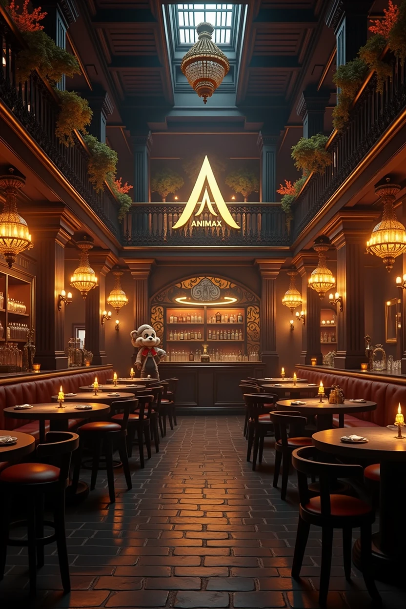 Create a black, white and gold tavern with the animax saying