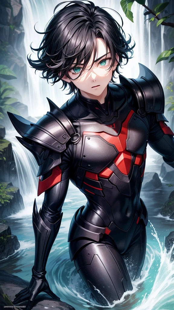 アニメ, {{boy}} de 18 anos, {Perfect and detailed face},[perfect nose], {Bblack hair}, {[well detailed green eyes]},{asymmetrical eyes}, {visible lips}, {[(full body 5.0)]}, {hyper detailed full black and red armor}, {in a waterfall}


{8k image}, {128k ultra resolution}, {ultra quality 128k}, {128k high quality sharpness}