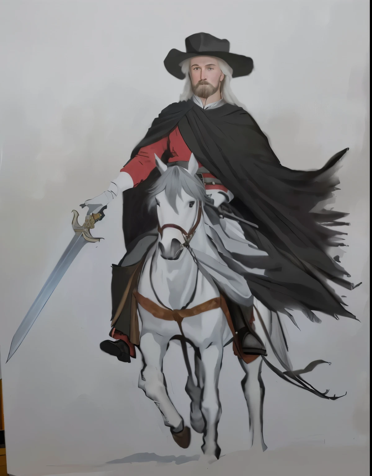 painting of a man with a sword and a red shirt, Riding on a white horse, as a medieval fantasy character, inspirado em Robert Walker Macbeth, inspired by Clovis Trouille, painting of a knight, inspired by Ambrosius Holbein, inspirado em Eleanor Fortescue-Brickdale, boromir in an 80\animes world, inspired by Edmund Greacen
