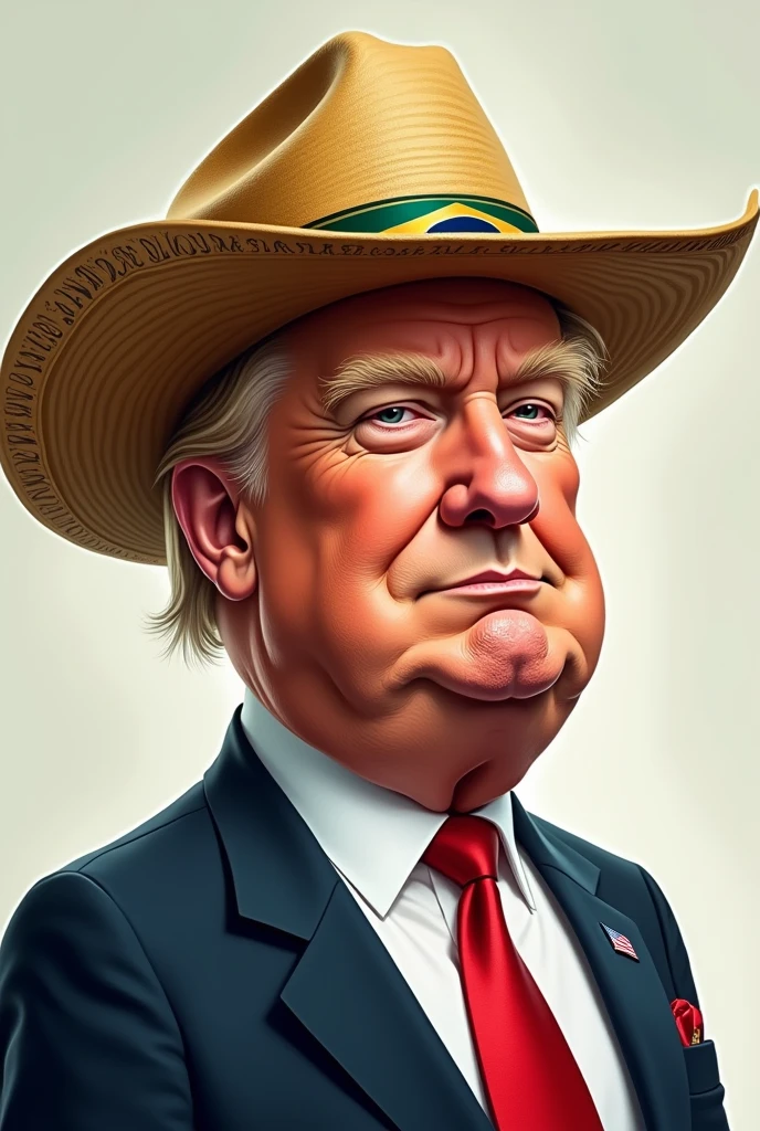 Create an image of a caricature of former presidents trump using a Brazilian cangaceiro hat. 