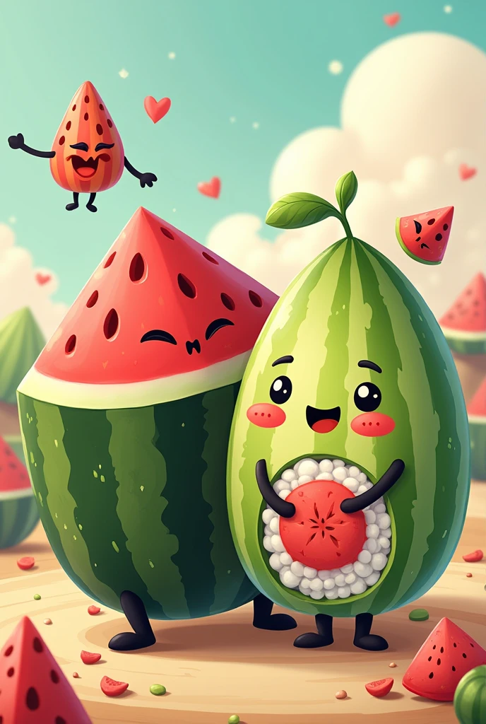 (cartoon) mixed logo kimbab and watermelon