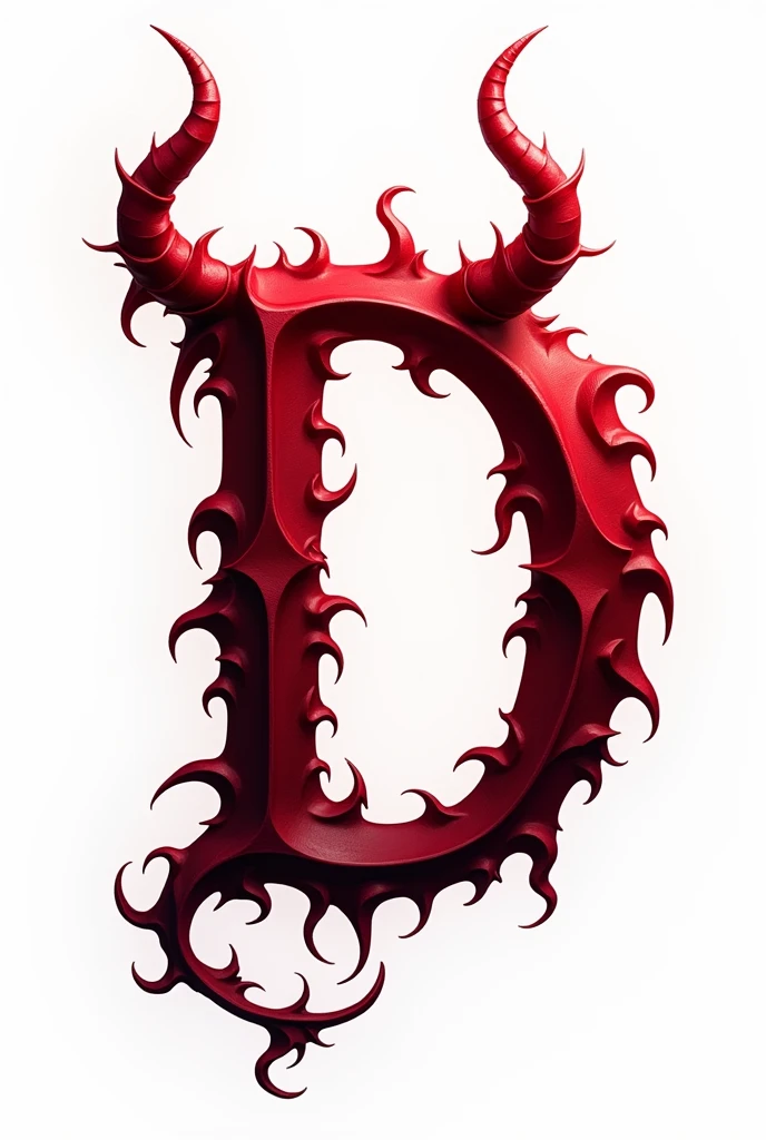a sexual striking red letter D with succubus horns and a tail, creating an impression of sexuality and power. White background. High-resolution.