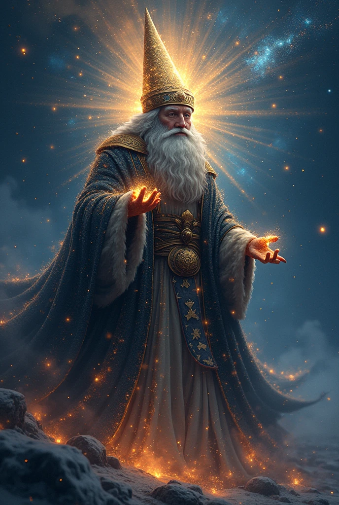 or "Deus das Dorus" could have an appearance that mixes cosmic elements with a festive touch. He could be represented as a grandiose figure, wrapped in a starry cloak that appears to be made from the very fabric of the cosmos. Your face would be illuminated by a soft glow, like a mix of the aurora borealis and Christmas lights, with eyes that resemble small rotating galaxies.
His head could have a typical Padoru cap, but made of sparkling energy, with the tip of the cap emanating a trail of shooting stars. your hands, instead of meat, would be made of pure starlight, and around it would orbit small spheres that appear to be miniature planets or wrapped gifts, floating like asteroids.
This cosmic god would radiate a sense of festive joy, but with an aura of power and mystery, as if it were an entity that transcends time and space, present in every corner of the universe where the festive spirit of the Padorus is celebrated.