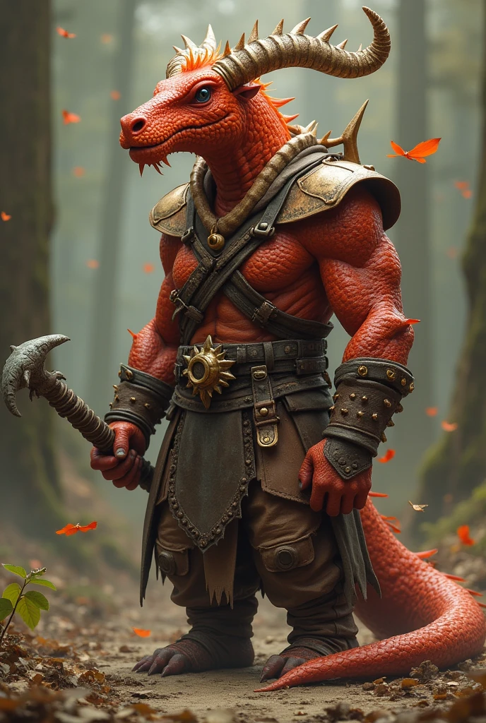 a ferocious male lizardfolk, anthro Glavenus, solo, scaly detailed body, full body, crimson red and black color body, red eyes, giant blade tail, comicbook style, best quality, 4k, ultra-detailed, by laobai, by taran fiddler, by honovy