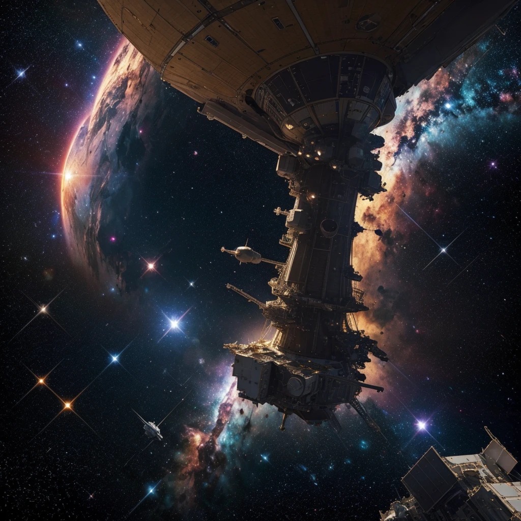 A large spacecraft in front of the Eagle Nebula in space,8k quality.