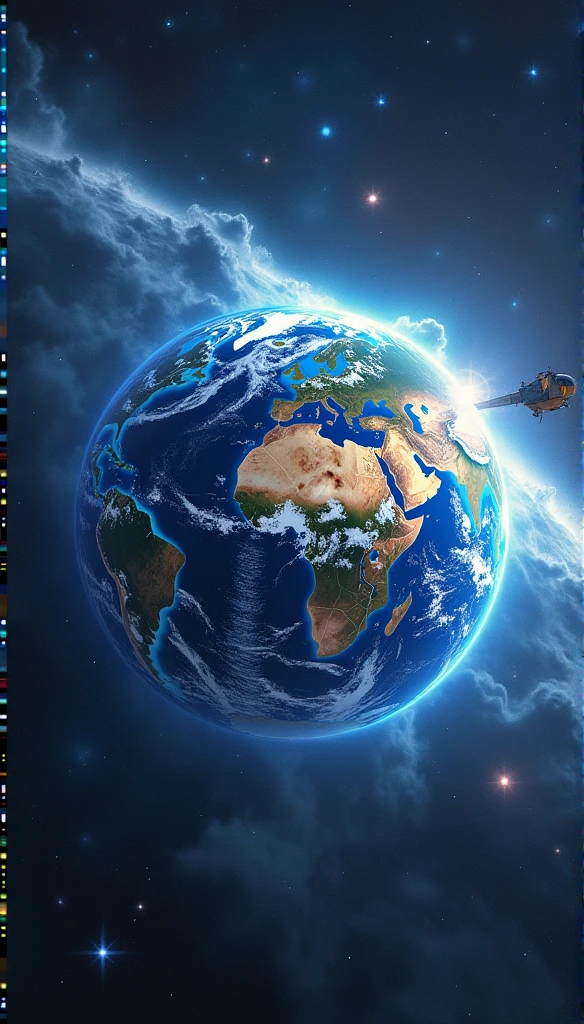 Three-dimensional world,planet Earth,Show the future educational landscape, Virtual classrooms are available, Mentor of Wisdom, and the potential for interstellar learning. 8k