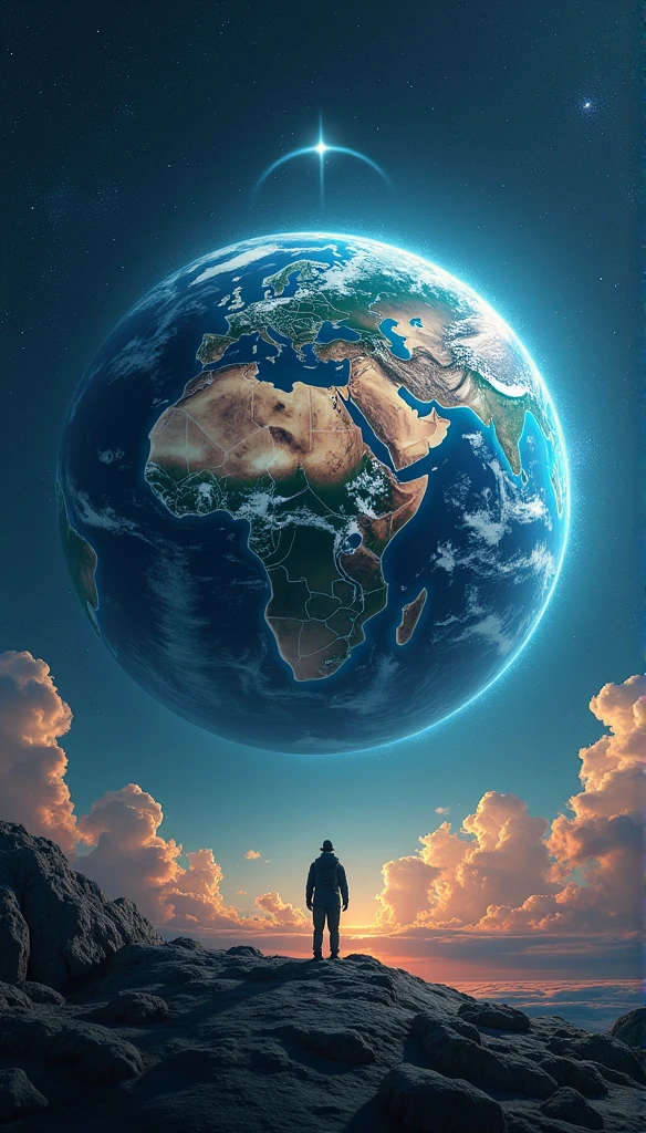 Three-dimensional world,planet Earth,Show the future educational landscape, Virtual classrooms are available, Mentor of Wisdom, and the potential for interstellar learning. 8k