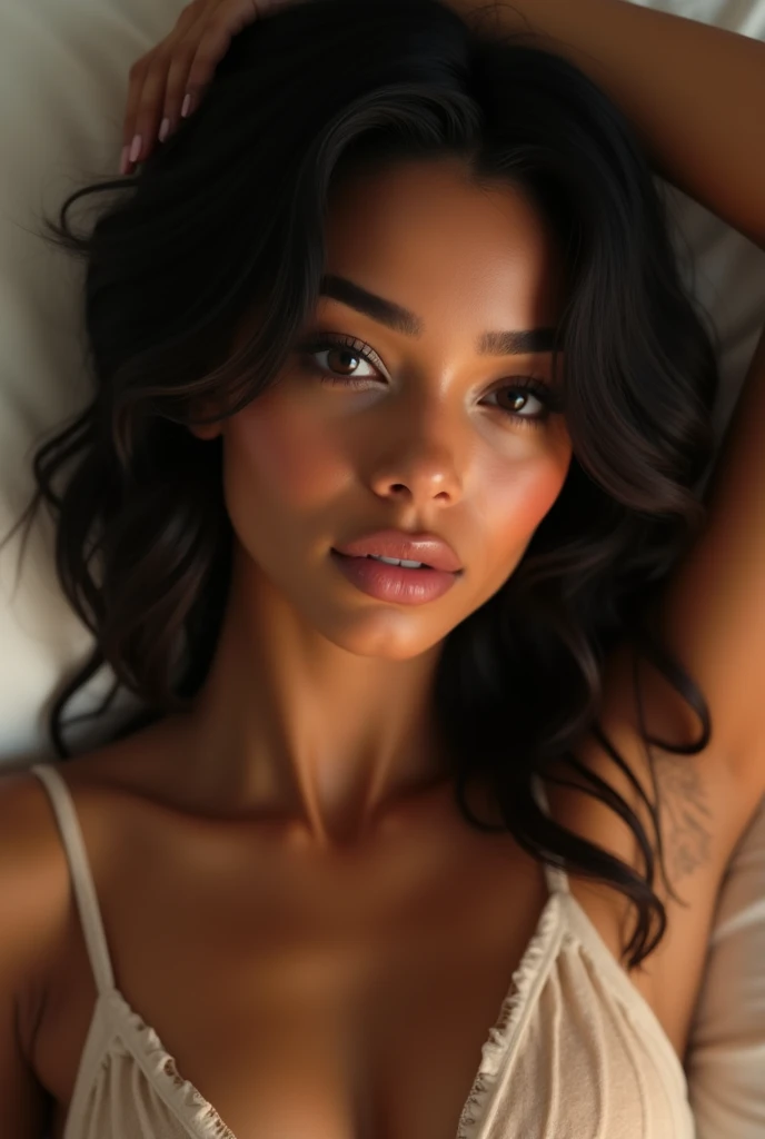 a beautiful picture of zendaya, masterpiece, photorealistic, woman, detailed, backlighting, light, RAW color photo,(fully in frame:1.1), detailed skin texture, (blush:0.5), (goosebumps:0.5), one arm up, black hair, bedroom, full body, (((Nude)))