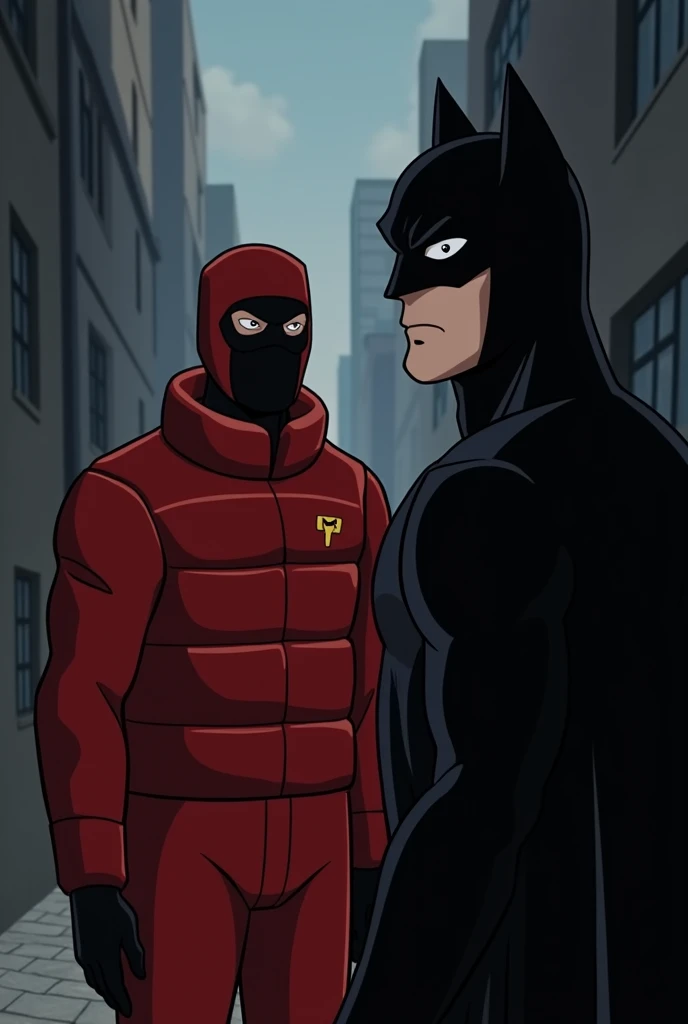 2 person full-body::4.5, full view from afar on two boys full-body Jason Todd getting hard facefucked by nude man:1.7, rough blowjob scene in night, Jason Todd sitting on his knees, small brown pink gradient penis:1.5 with glans and heavy testicles, Jason Todd has gray costume, belt, black gloves, Jason Todd's bald head is full covered with bright tight red colored metal mask:2.5