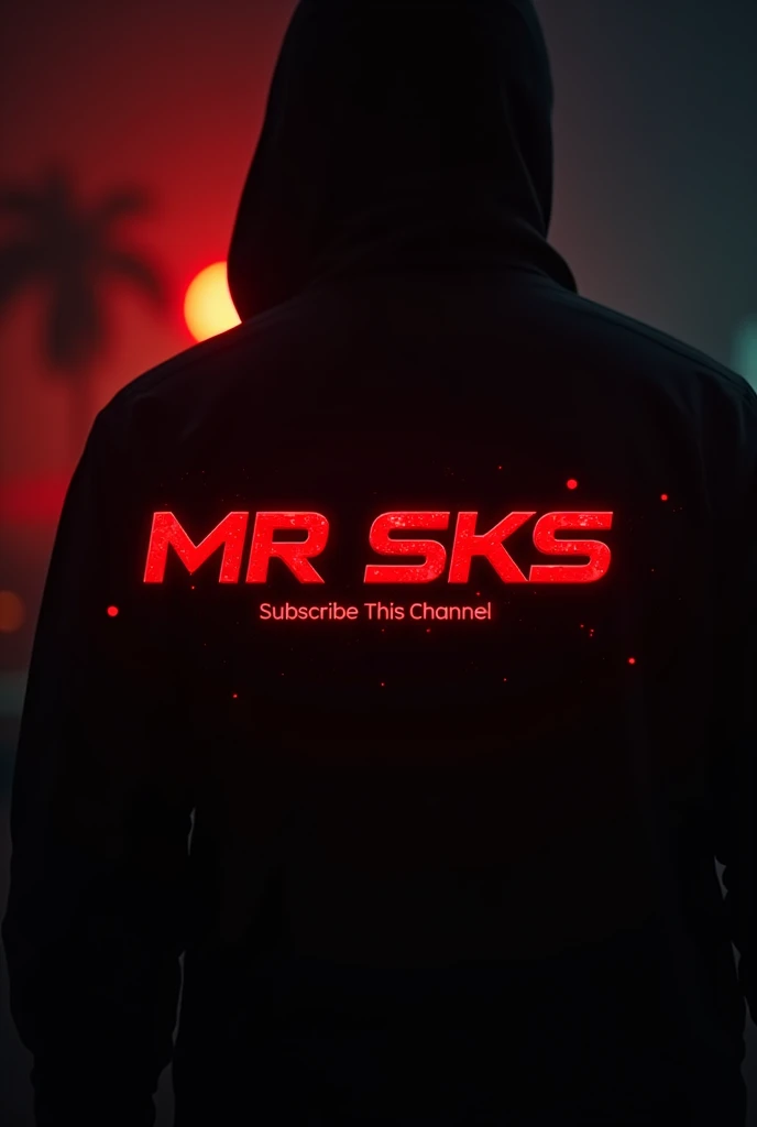 Create a Youtube Banner for a name "MR SKS" Red and Black, with the background cinematic Tone and subtitles Subscribe This Channel.