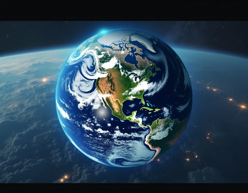 Three-dimensional world，planet Earth，Show the future educational landscape, Virtual classrooms are available, Mentor of Wisdom, and the potential for interstellar learning. 8k