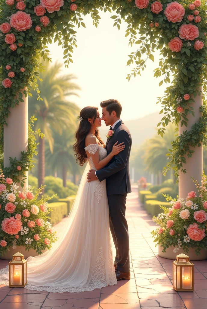 Wedding theme that says Kimberly and Jose August 24, 2024 and a verse about marriage