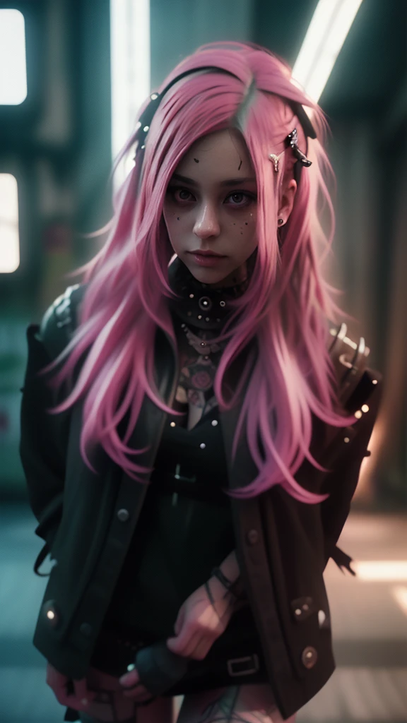beautiful young punk girl with incredible long pink hair and unmatched appearance, wearing winter clothes, portrait, ultra-realistic, extremely detailed, photo-realistic, award-winning, luminous skin, dramatic lighting, dramatic pose, dynamic composition, intricate details, vivid colors, cinematic lighting, volumetric lighting, HDR, 8K, best quality