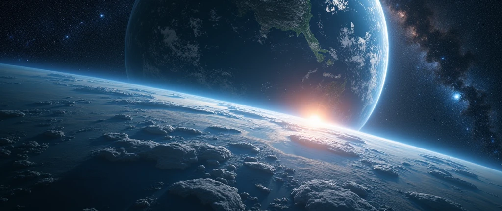 Three-dimensional world，planet Earth，Show the future educational landscape, Virtual classrooms are available, Mentor of Wisdom, and the potential for interstellar learning. 8k