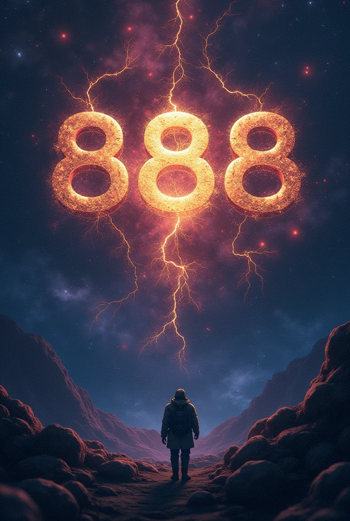 give me an image with the writing 888 and an astral background