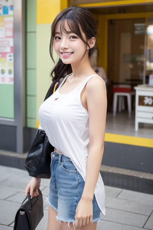 8k,((highest quality)),Very detailed,((masterpiece)),Realistic, masterpiece, highest quality, (Reality: 1.4), オリジナルphotograph, 35mm lens, Aperture f1.4, Movie Posters, Light and shadow, girl,Real Skin, (Skin Details: 1.3),Corrects your fingers into a beautiful shape,Two beautiful arms,Real fingers with attention to detail,High quality skin,photograph,short hair,((Shopping mall)),Eating soft serve ice cream,Age 25,((Big, wide eyes)),Voluptuous body,((Full Body Shot:1.3)),Ultra-high resolution,((Realistic: 1.4)), RAWphotograph,Beautiful colors,Backlight,Bright lighting,(Bright smile:1.5),One Woman,T-Shirts,mini skirt,snap shot,Portrait,
