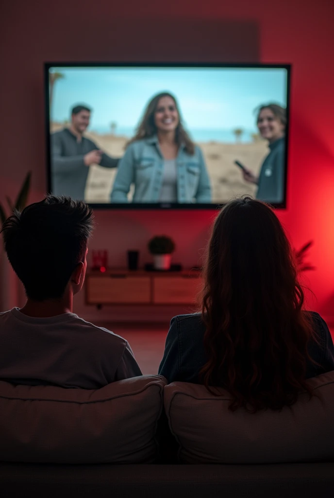 Create an image for a youtube channel, where two people watch and react to videos. But put unreal people.