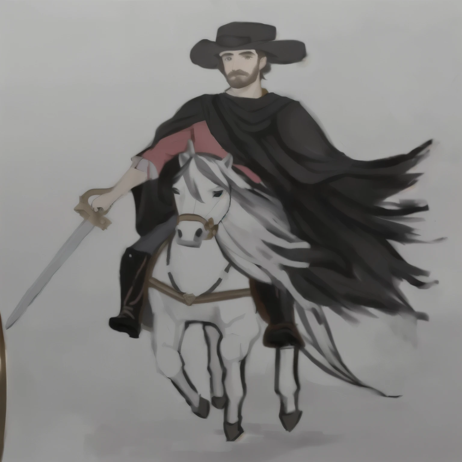 painting of a man riding a horse with a sword and a hat, inspired by Diego Velázquez, by Alonso Vázquez, inspired by Jacques Callot, inspired by Aldus Manutius, inspired by Juan de Flandes, painting of a knight, inspired by Alonso Vázquez, inspired by Barent Fabritius